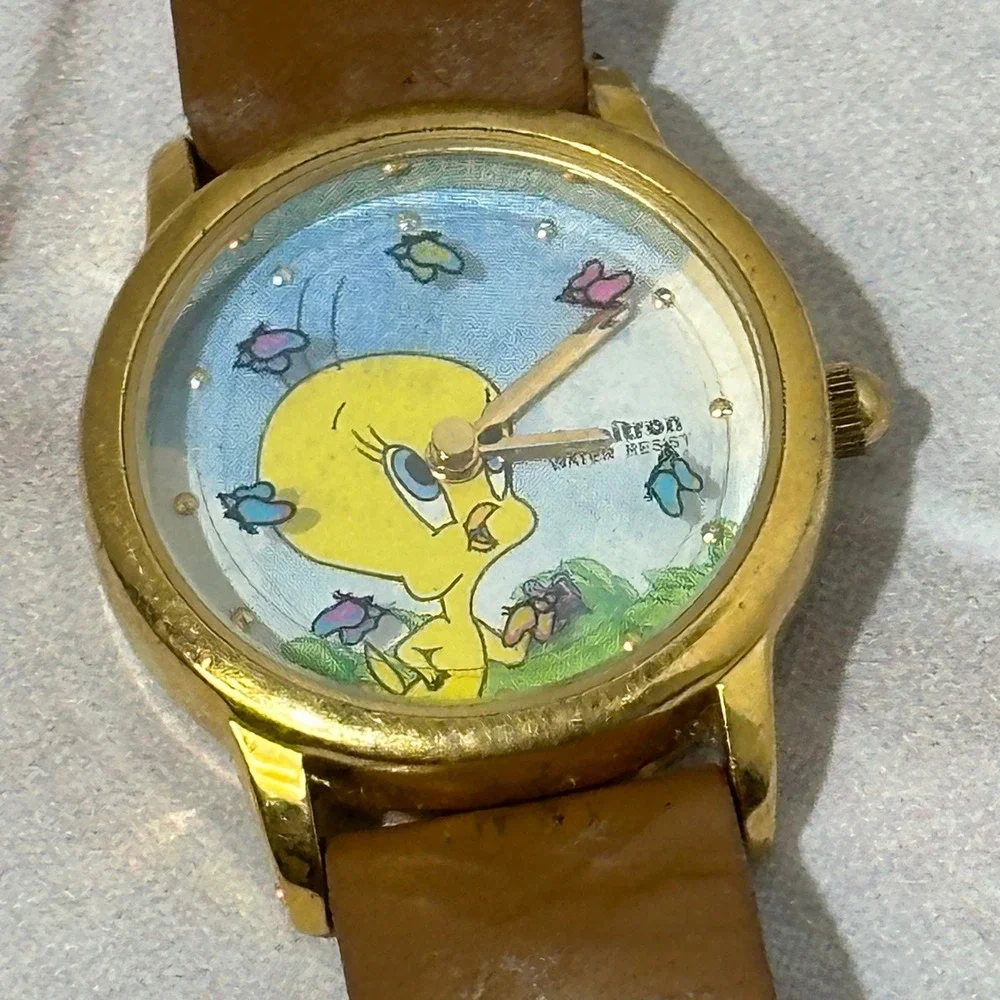Vintage 1994 Armitron Looney Tunes Tweety Bird Watch Set‎ 2200/76 Brown Leather